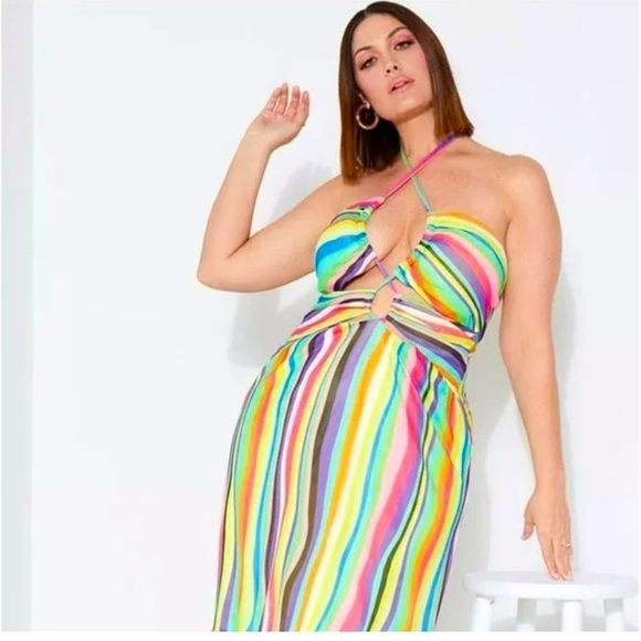 Eloquii Bodice Stripped Front Lace Up Maxi Dress size 26 - Picture 3 of 10